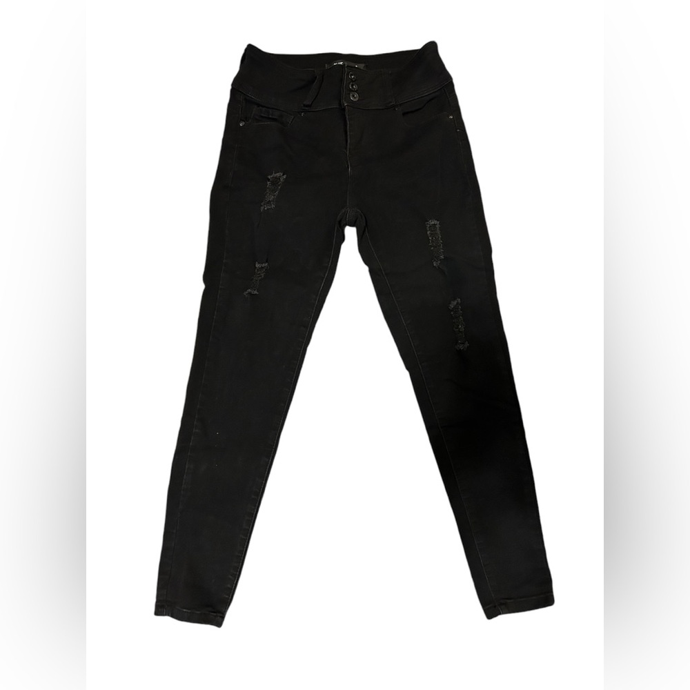 Blue Savvy Denim Jeans Women's 7/28 Black Push Up High Rise Ankle Distressed